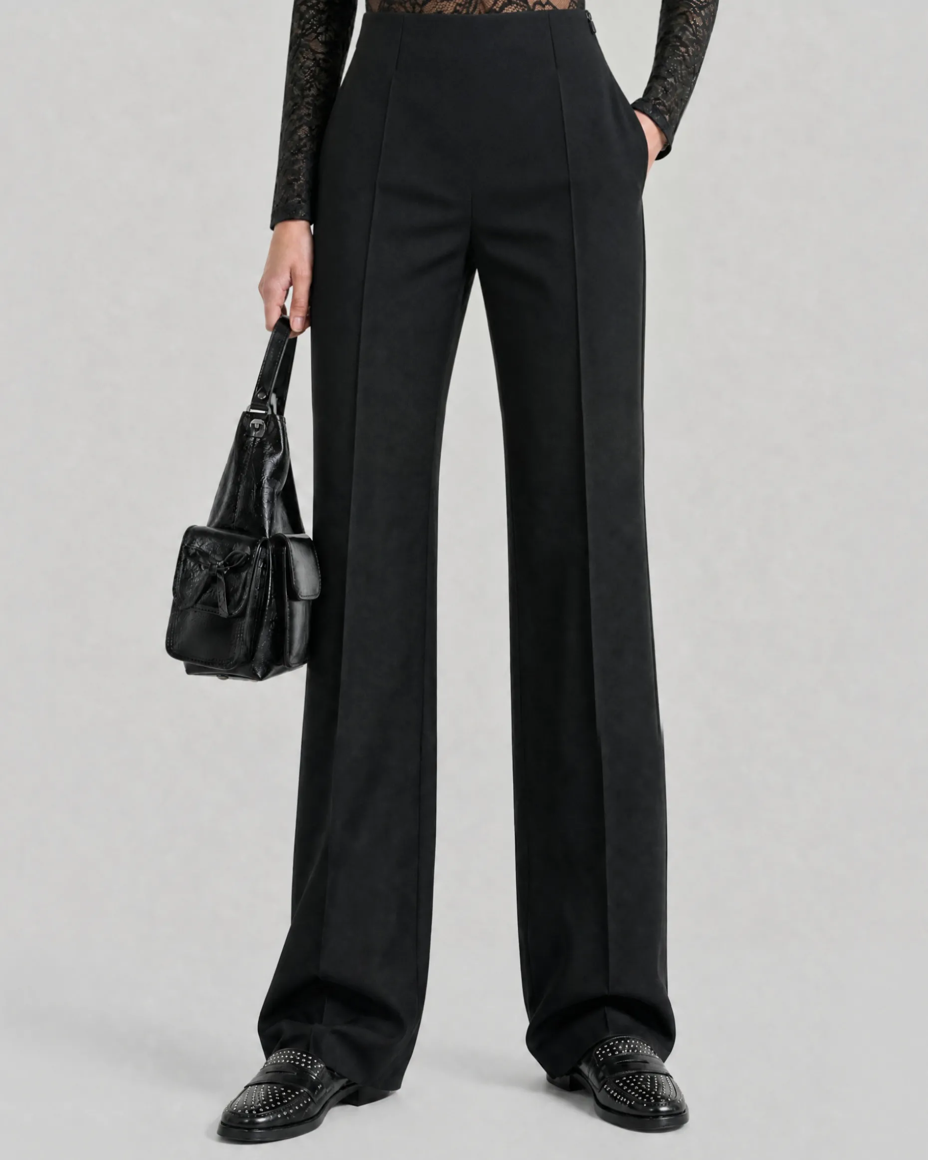 Pantalon de tailleur ajusté en laine mélangée noir