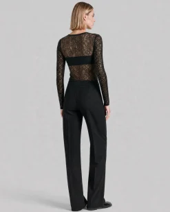 Pantalon de tailleur ajusté en laine mélangée noir