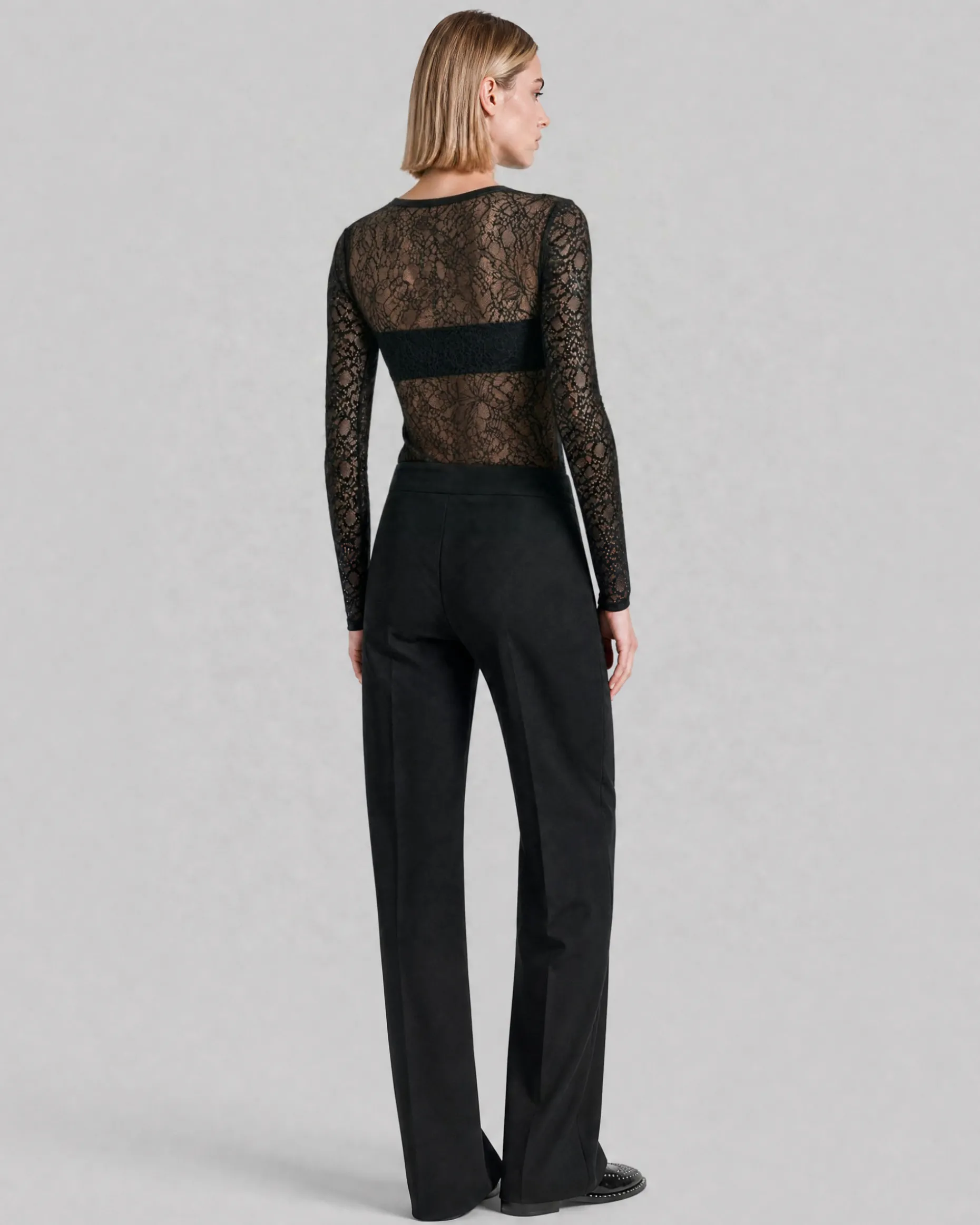 Pantalon de tailleur ajusté en laine mélangée noir