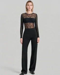 Pantalon de tailleur ajusté en laine mélangée noir