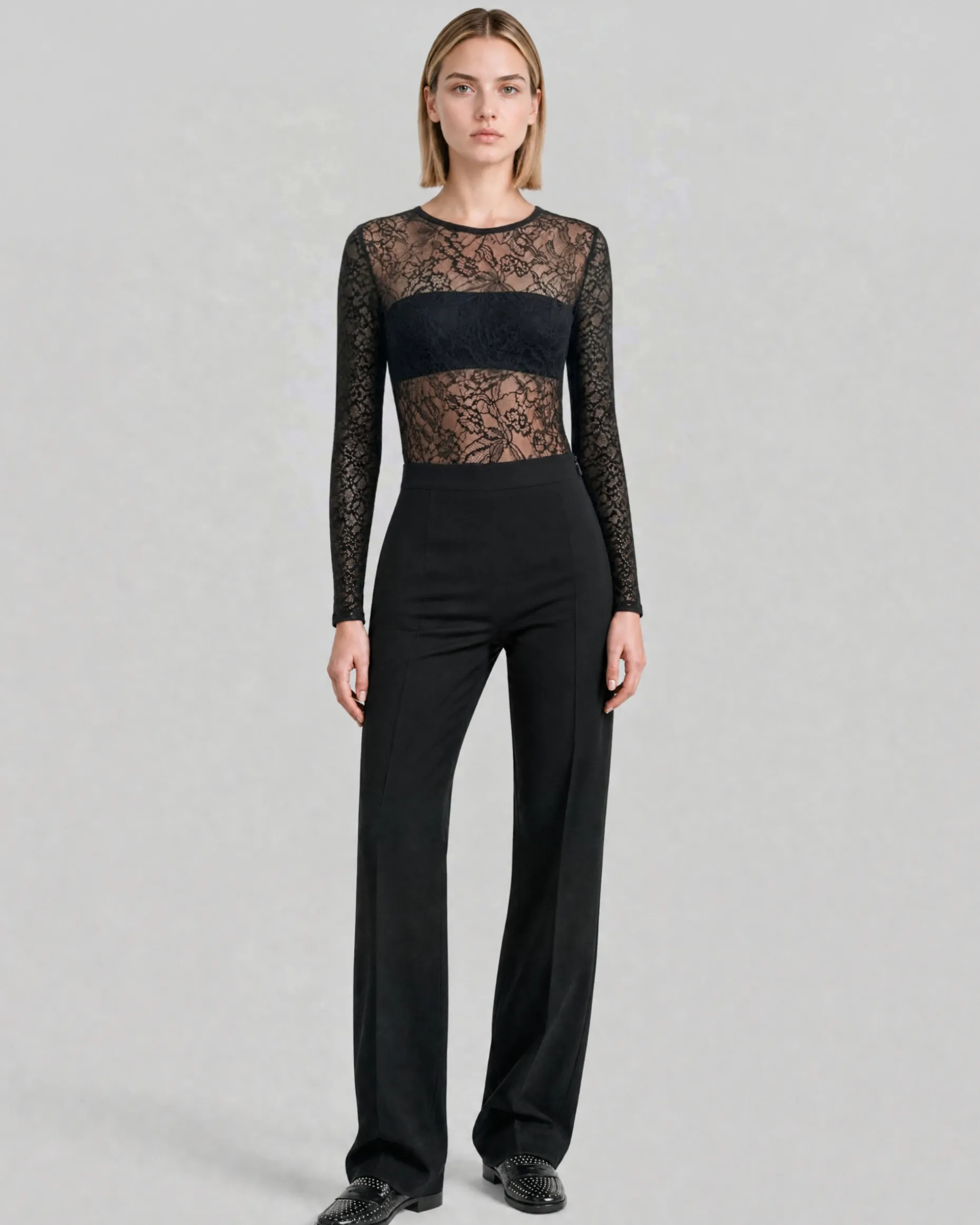 Pantalon de tailleur ajusté en laine mélangée noir