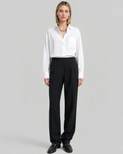 Pantalon de tailleur droit en laine mélangée noir