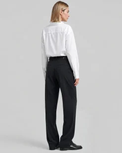 Pantalon de tailleur droit en laine mélangée noir