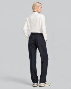 Pantalon de tailleur droit en laine marine