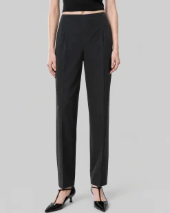 Pantalon de tailleur droit en laine mélangée noir