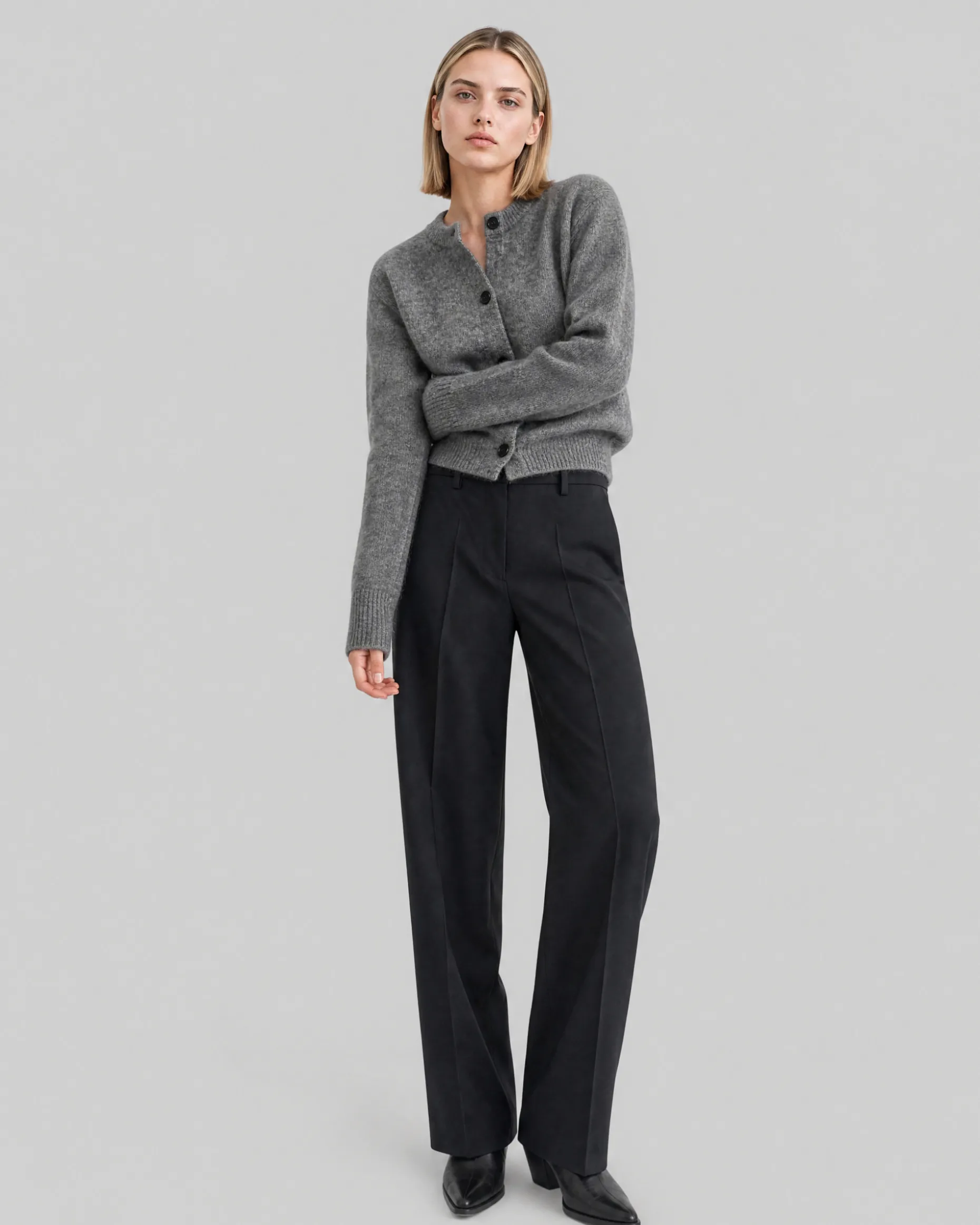 Pantalon de tailleur large en laine noir