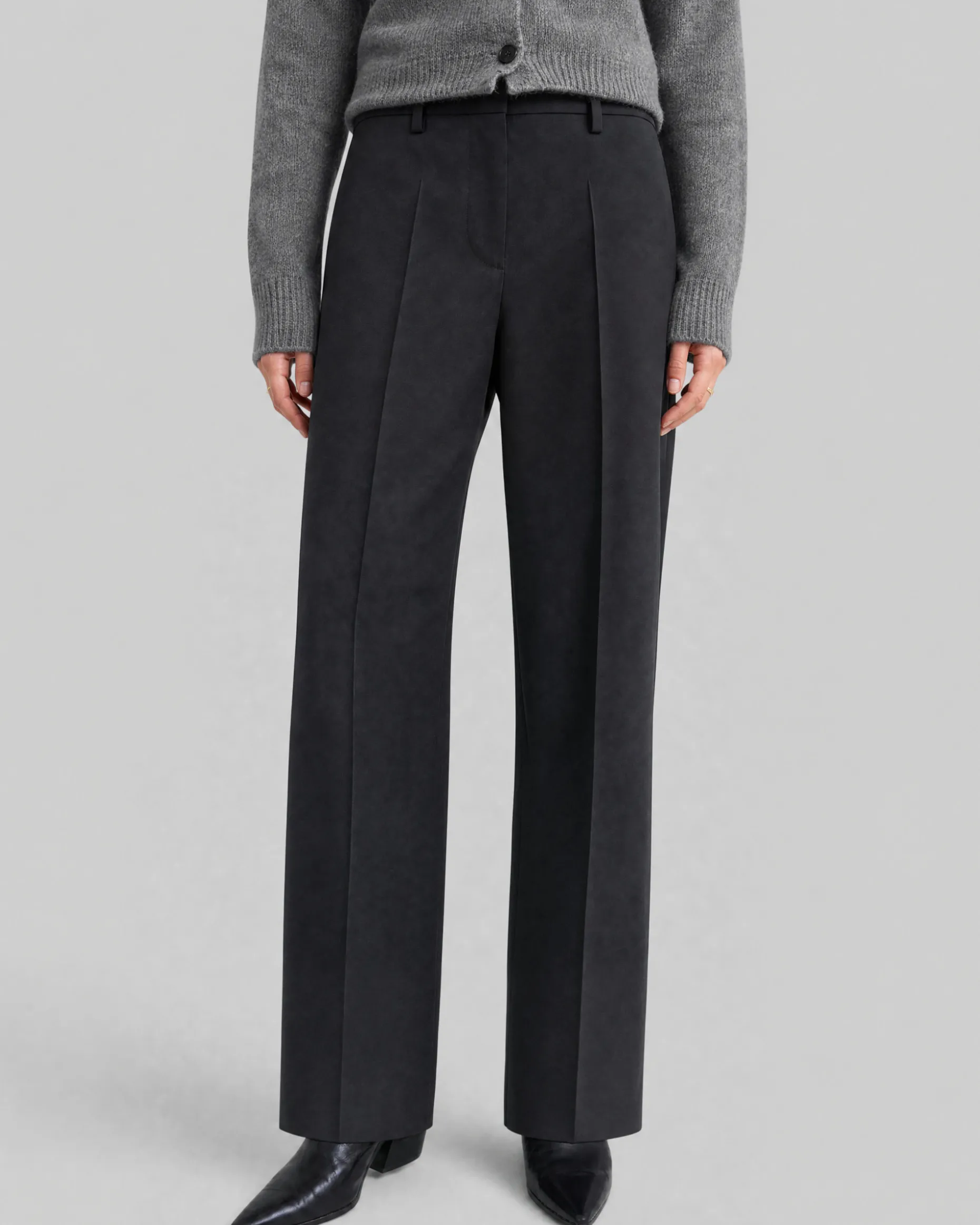 Pantalon de tailleur large en laine noir
