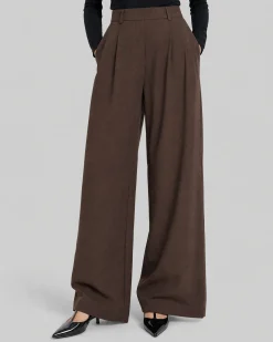 Pantalon de tailleur large en laine marron