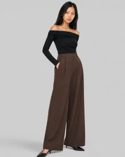 Pantalon de tailleur large en laine marron