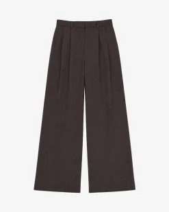 Pantalon de tailleur large en laine marron