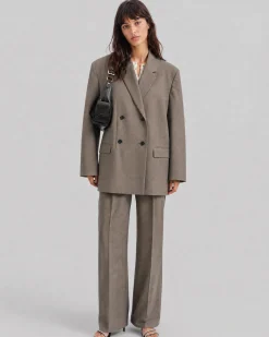 Pantalon de tailleur large en laine beige