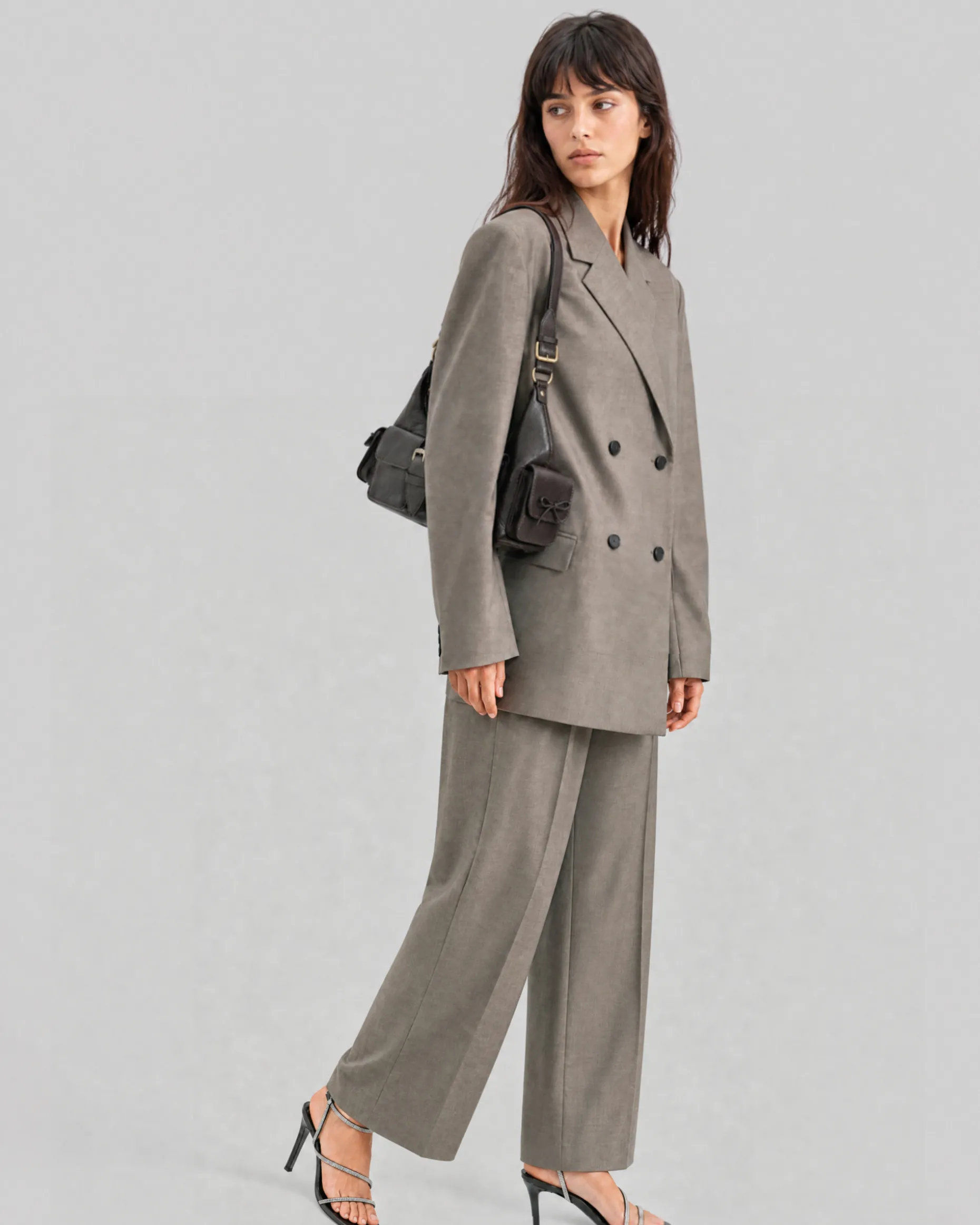 Pantalon de tailleur large en laine beige