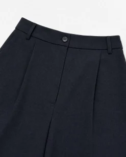 Pantalon de tailleur large en laine mélangée noir