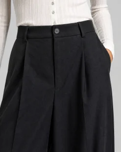Pantalon de tailleur large en laine mélangée noir