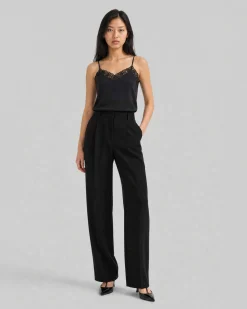 Pantalon de tailleur large en laine noir