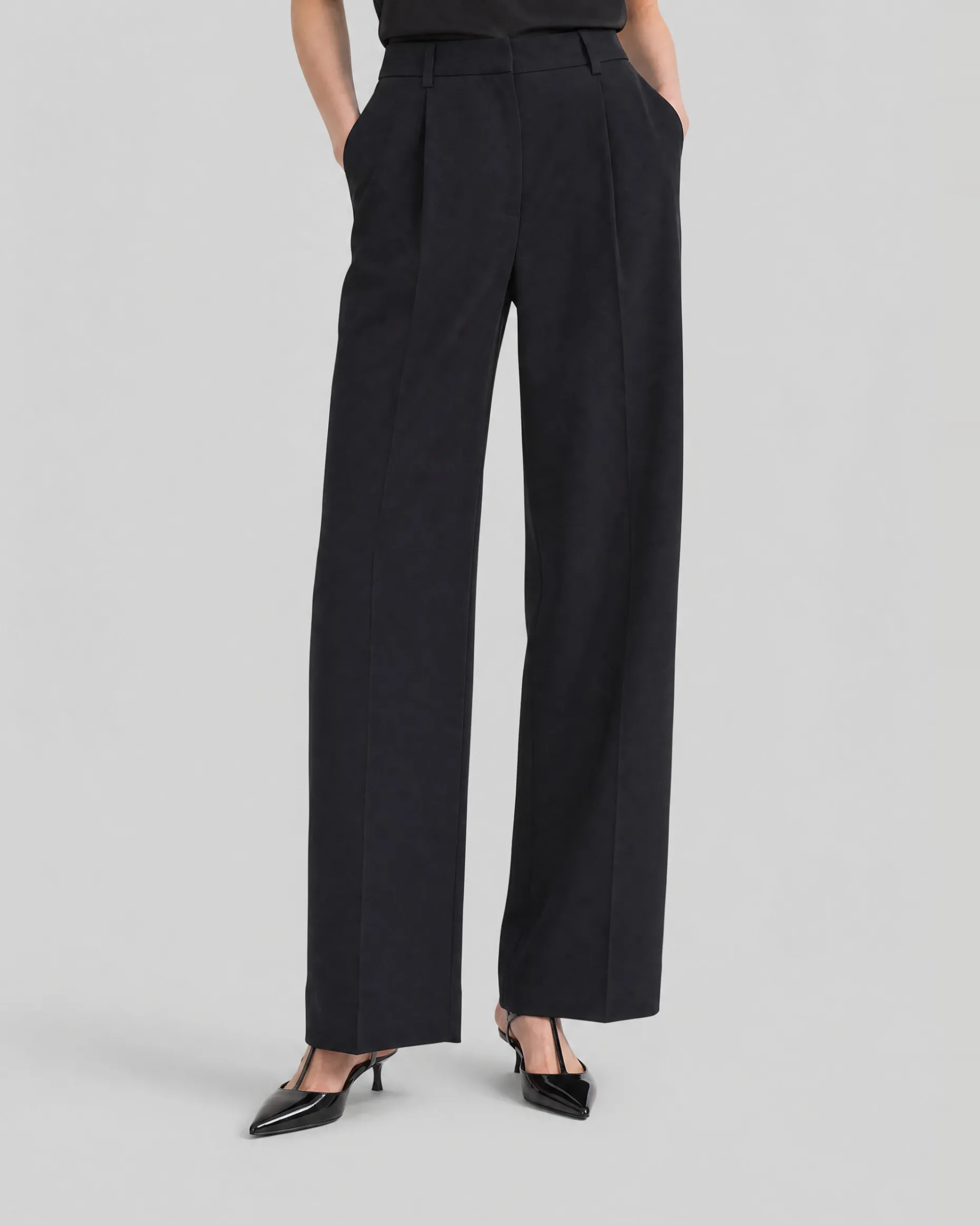 Pantalon de tailleur large en laine noir