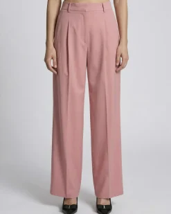 Pantalon de tailleur à pinces large en lin et coton rose pastel