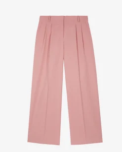 Pantalon de tailleur à pinces large en lin et coton rose pastel