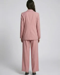 Pantalon de tailleur à pinces large en lin et coton rose pastel