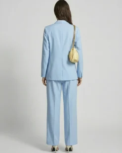 Pantalon de tailleur à pinces large en lin et coton bleu pastel