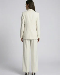 Pantalon de tailleur à pinces large en lin et coton écru
