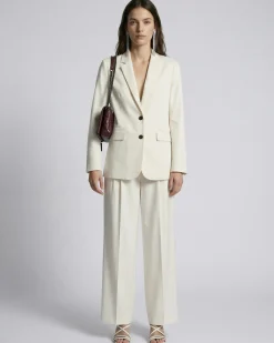 Pantalon de tailleur à pinces large en lin et coton écru