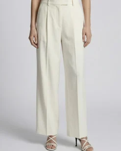 Pantalon de tailleur à pinces large en lin et coton écru