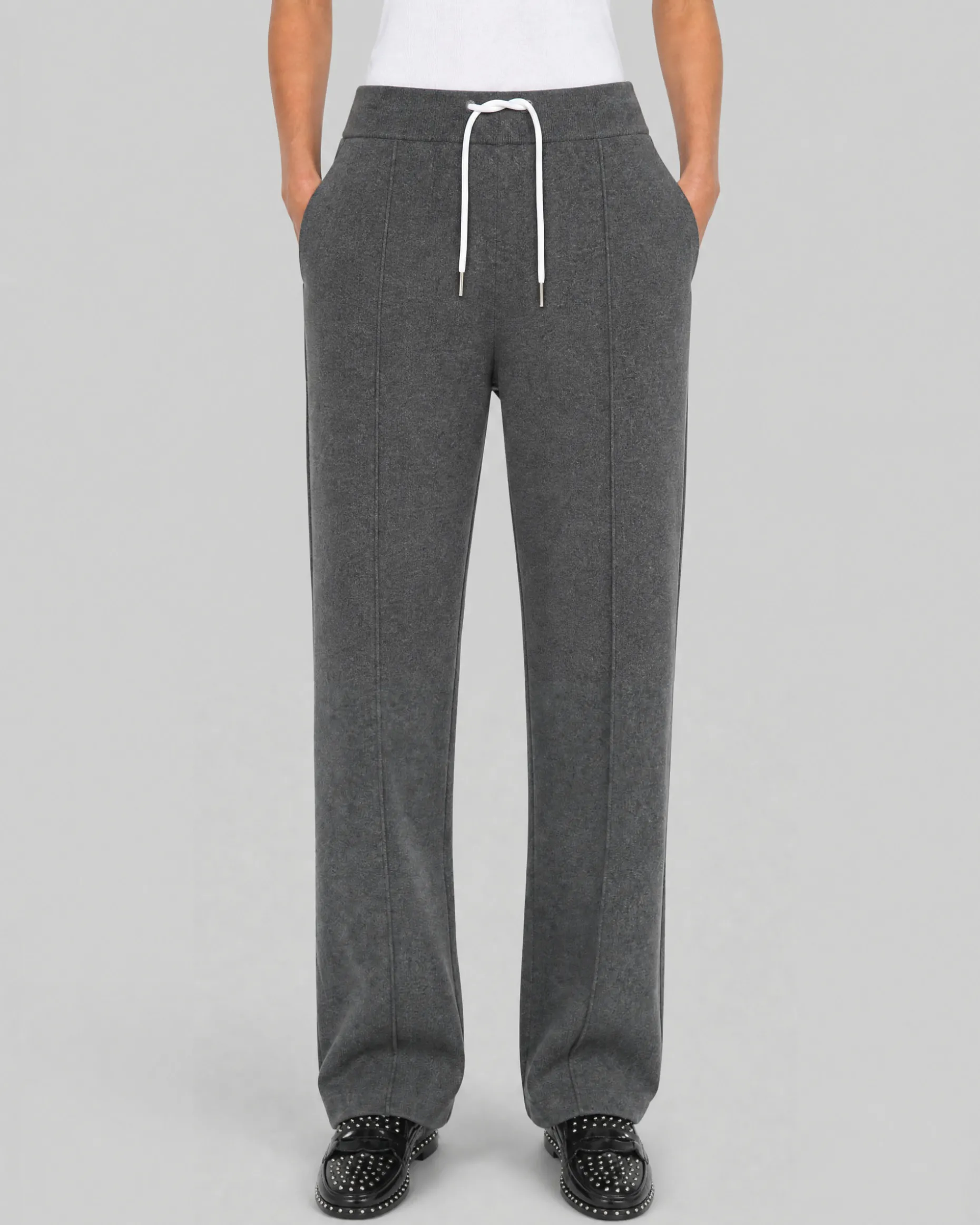 Pantalon droit en laine et cachemire gris