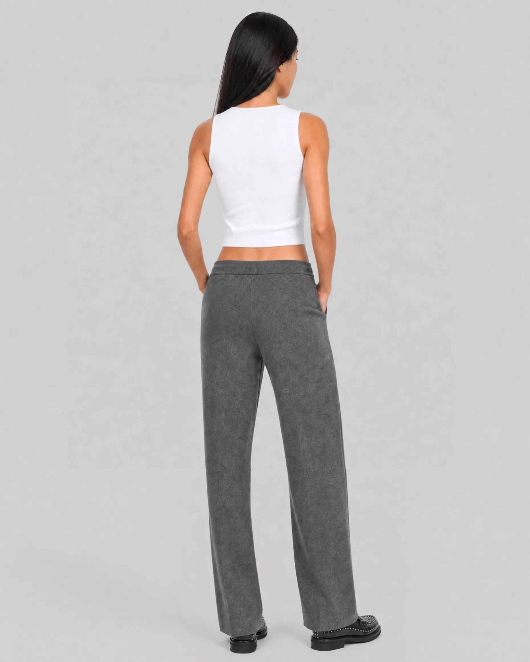 Pantalon droit en laine et cachemire gris