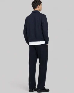 Pantalon droit en laine marine