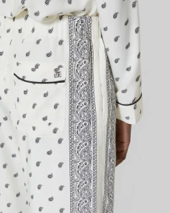 Pantalon fluide droit imprimé bandana écru