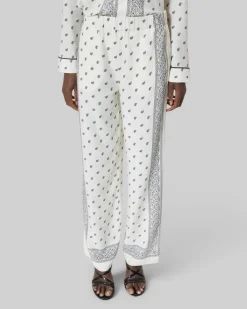Pantalon fluide droit imprimé bandana écru