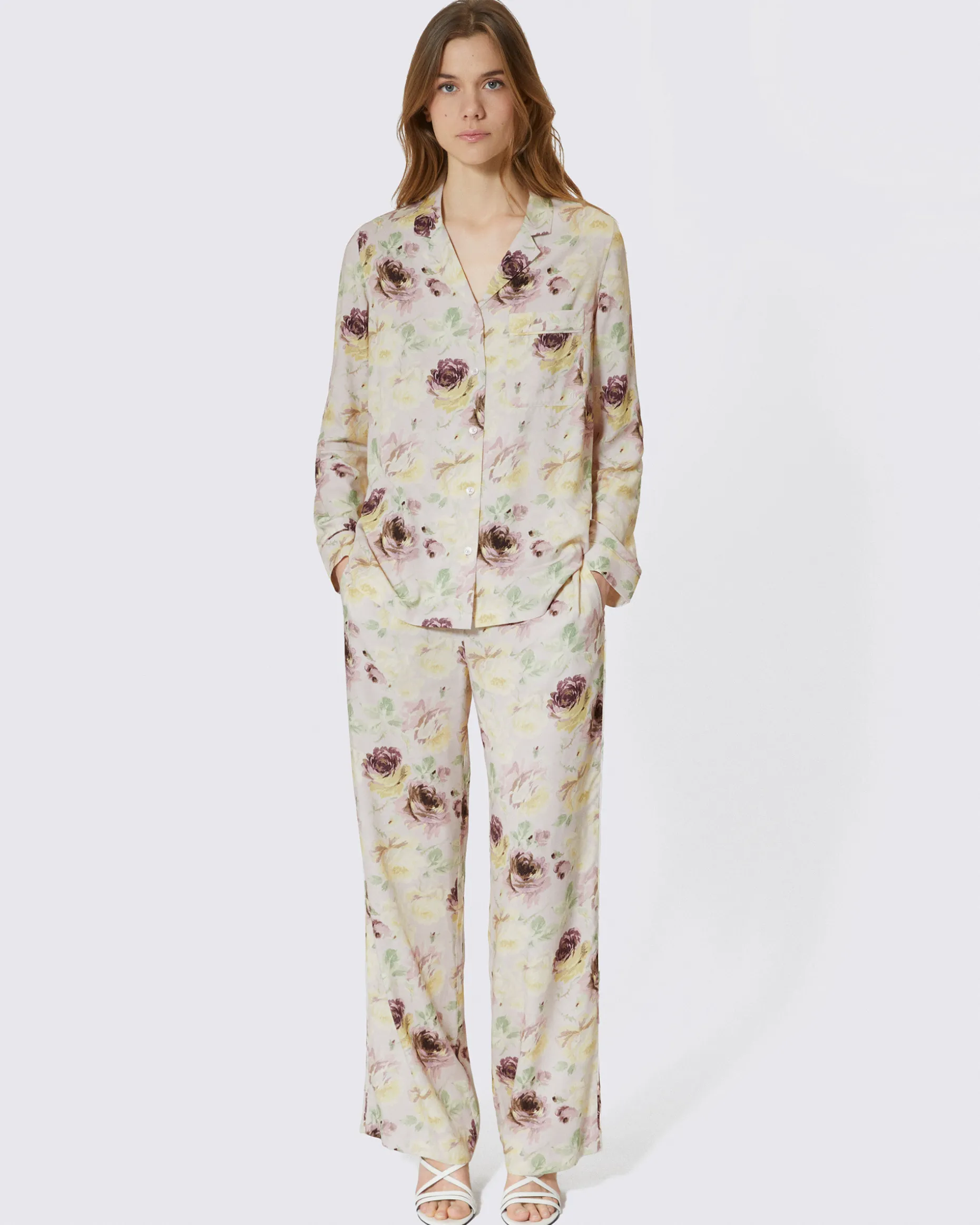 Pantalon fluide droit imprimé fleuri