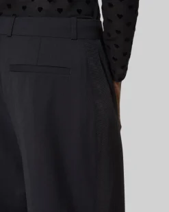 Pantalon large avec bande en laine noir