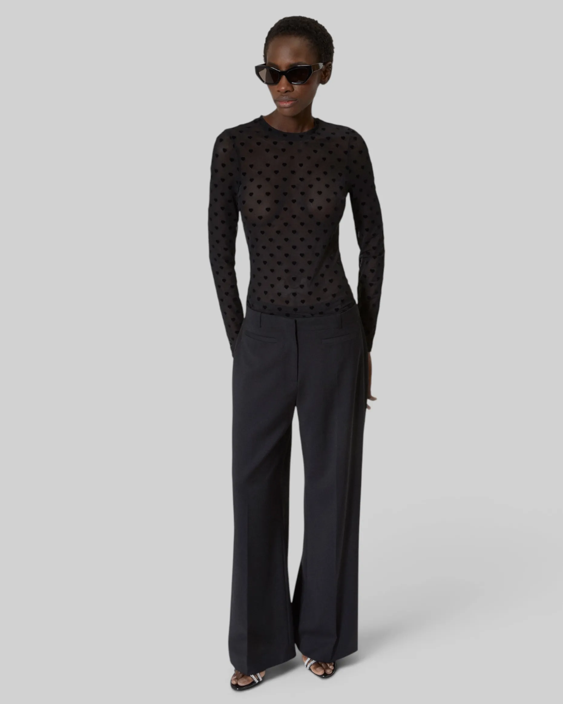 Pantalon large avec bande en laine noir