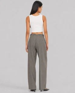 Pantalon large en laine mélangée beige