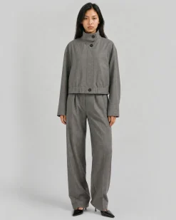 Pantalon large en laine mélangée beige