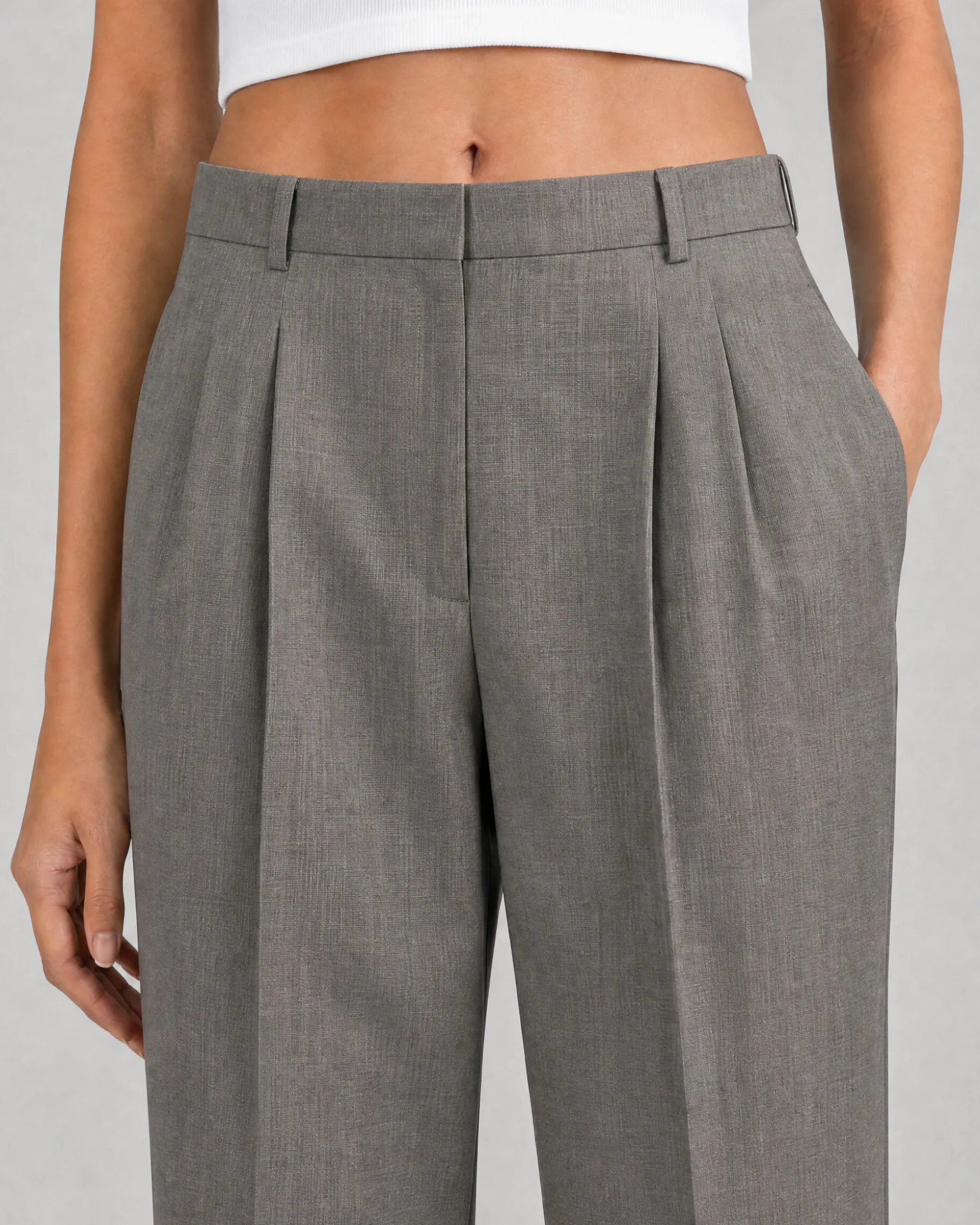 Pantalon large en laine mélangée beige