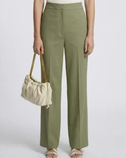 Pantalon large en lin et coton kaki