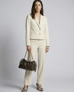 Pantalon large en lin et coton beige