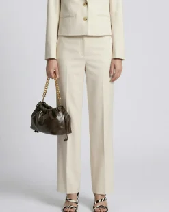 Pantalon large en lin et coton beige