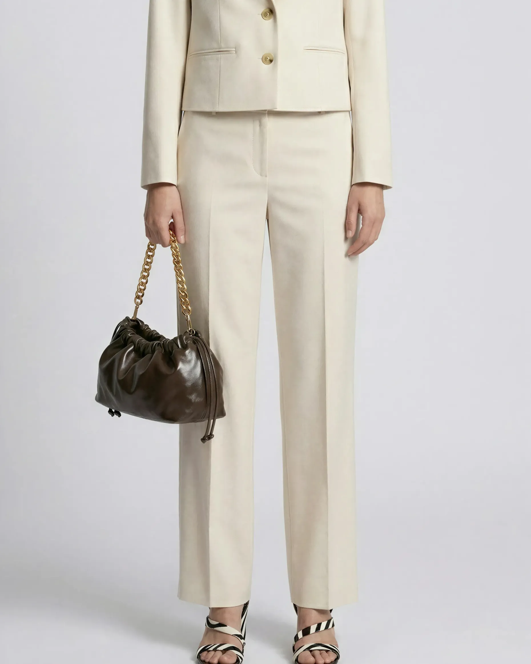 Pantalon large en lin et coton beige