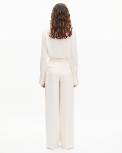 Pantalon large en satin écru