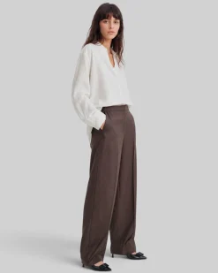 Pantalon large en satin marron