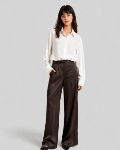 Pantalon large en satin marron