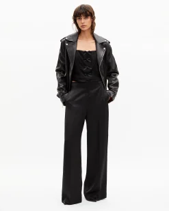 Pantalon large en satin noir
