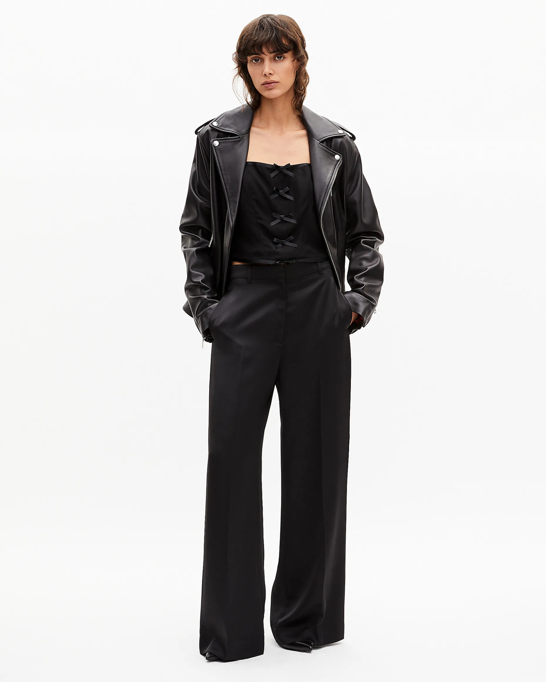 Pantalon large en satin noir