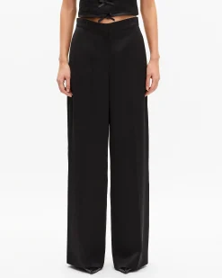 Pantalon large en satin noir