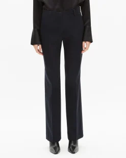 Pantalon tailleur droit en laine mélangée marine