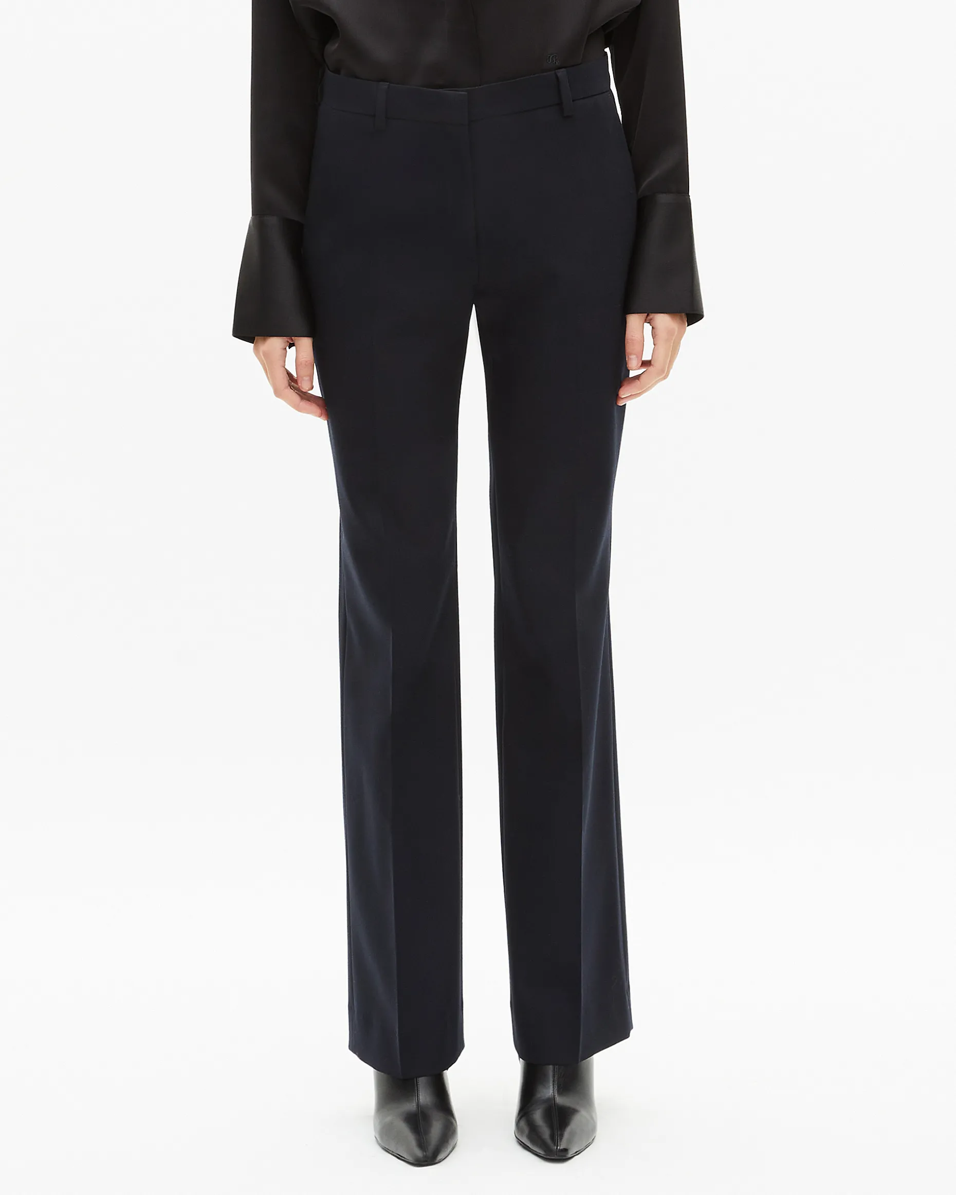 Pantalon tailleur droit en laine mélangée marine